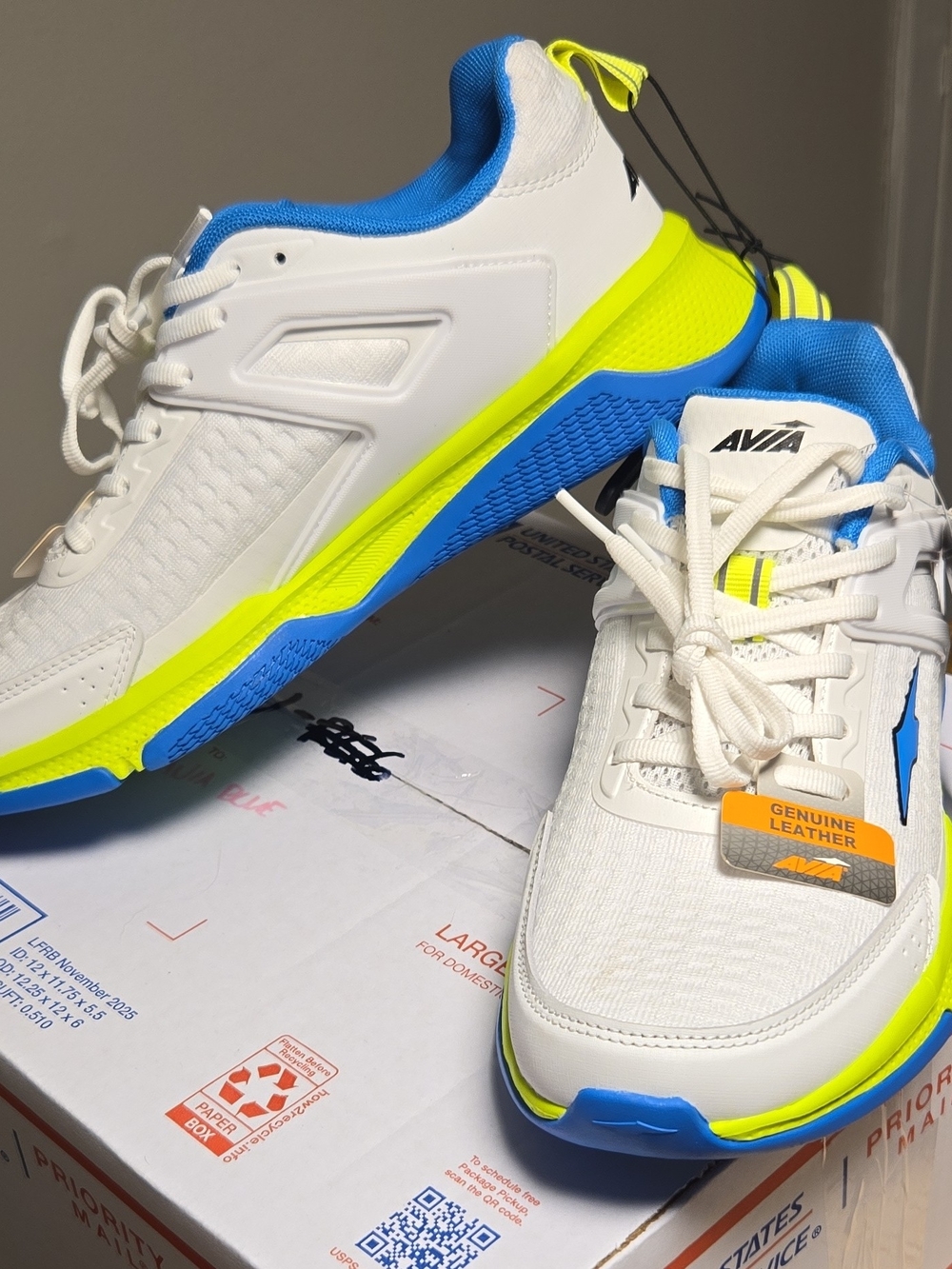 Avia White, Blue & Neon Yellow Men's Athletic Sneakers